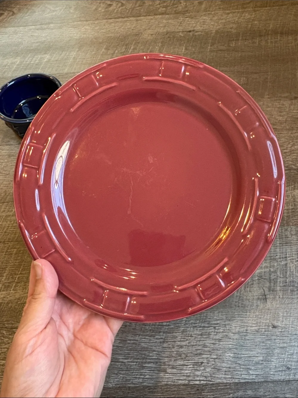 Longaberger Pottery Paprika Lunch Plate Ivory Trivet Blue Star Bowl